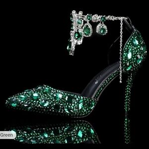 Elegant Green Embellished Women's Heels